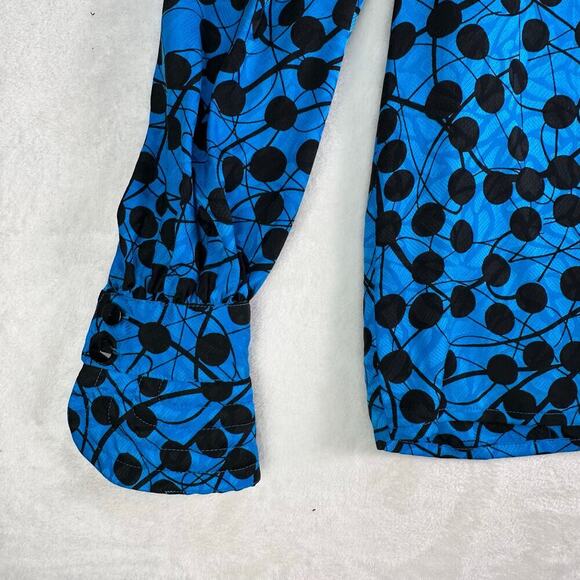 Adrianna Papell Vintage 100% Silk Blue Black Polka Dot Long Sleeve Blouse Size 8 - Picture 8 of 16